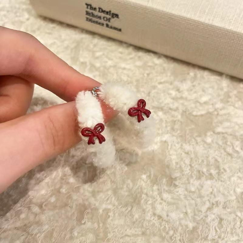 Plush Bow Earrings For Women'S Unique Square And Round Face, Small Earrings, Ear Buckles, Fashionable And Sweet Personalized Earrings.