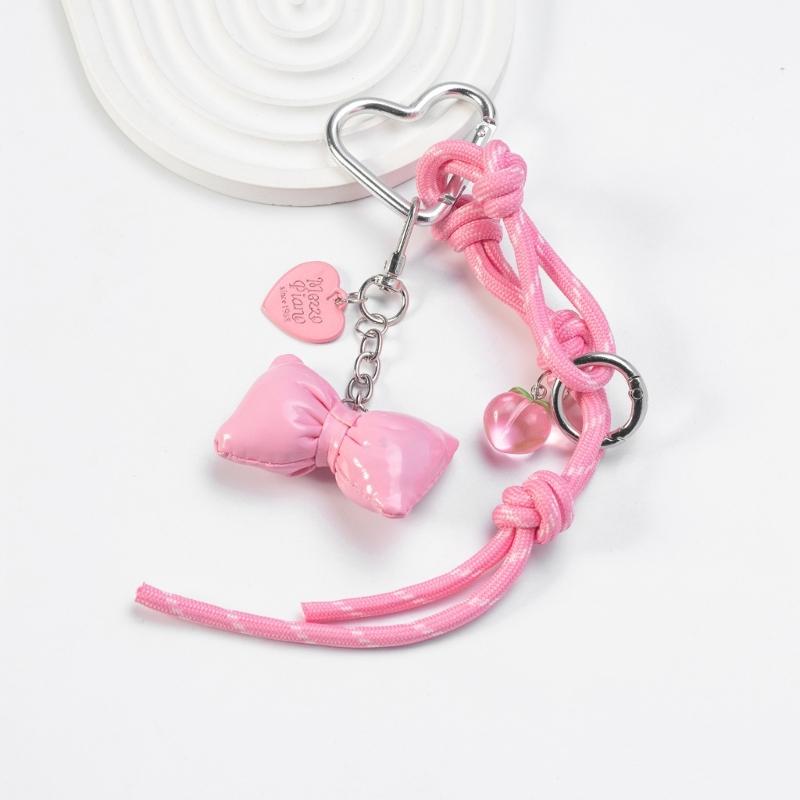 Braided Rope Bag Charm Lovely Heart Keychain Handbag Pendant Ornaments Bows Keyrings Fashion Keyholders