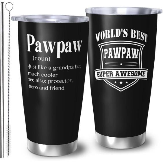 Pawpaw Tumblers for Men, Pawpaw Gifts from Grandsons or Grandaughterss, Grandpa Birthday Gifts, 20oz Coffee Tumbler, Gift for Paw Paw, Grandpa Travel Black-Pawpaw Gifts
