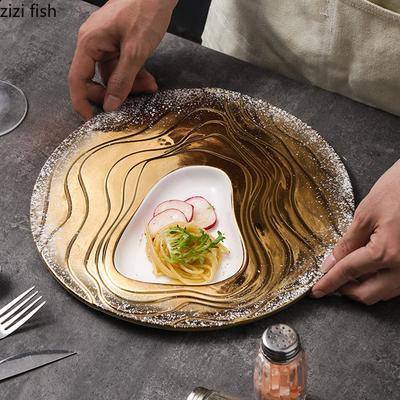 Piatto in Ceramica Bianca Oro a Rilievo Piatto Creativo da Dessert Piatto per Sushi Piatti per Snack Hotel Ristorante Stoviglie per Cucina Molecolare