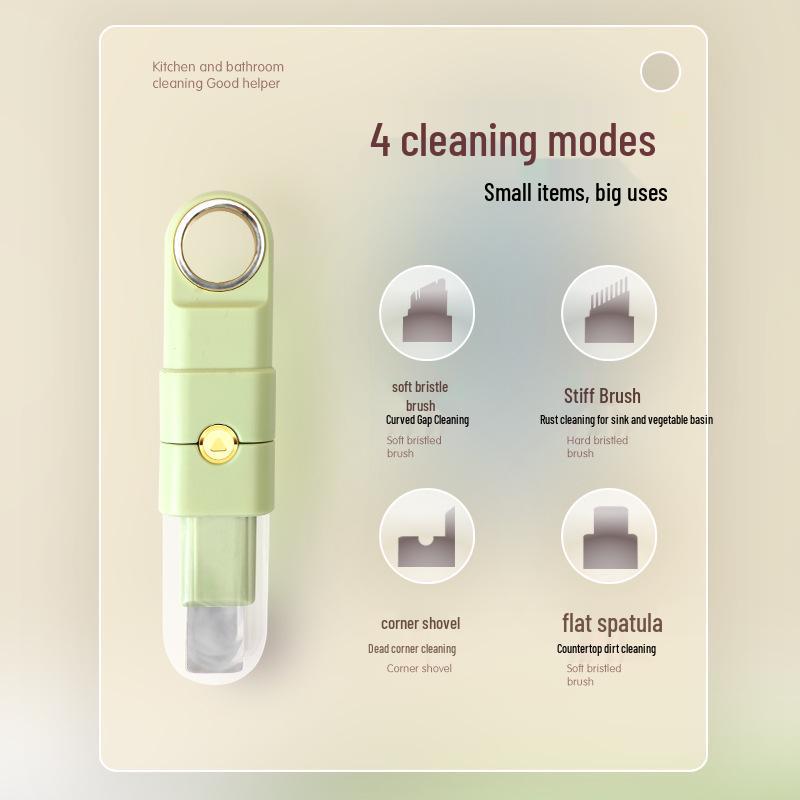 Four-in-One Kitchen Cleaning Tool: Multifunctional Brush, Stove Shovel, Steel Wire Crevice Brush, and Pot Lid Faucet Cleaner.