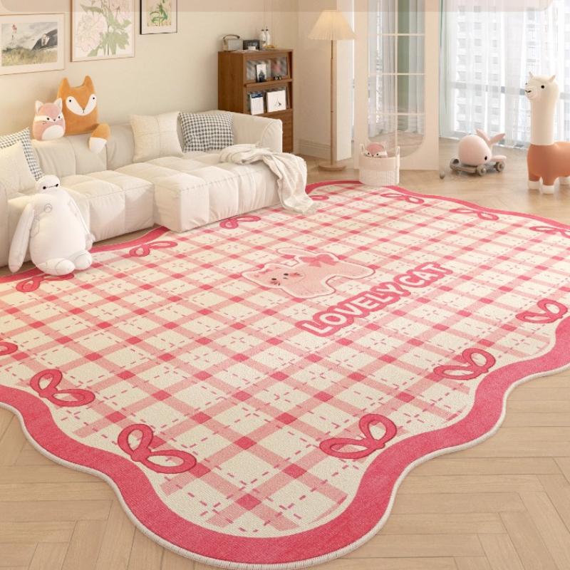 Dopamine Colorful Bedroom Decor Carpet Cartoon Style Carpets for Living Room Fluffy Soft Plaid Rug Home Thicken Pink Stripe Mat