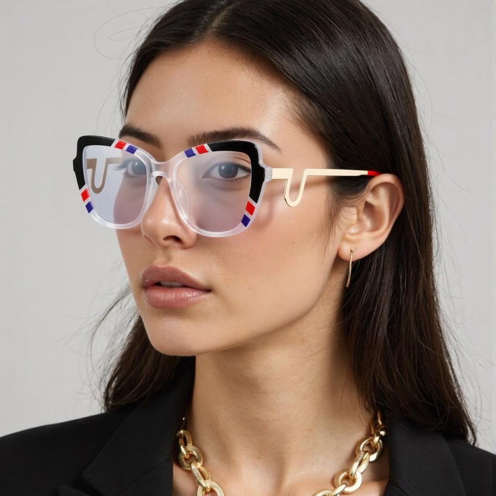 New Striped Color Blocking Anti Blue Light Glasses Butterfly Glasses Metal Frame Curved and Fashionable Eyes and Legs