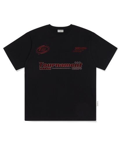 ESCAPEFROM Deep Red Tournament Vintage Logo Print Oversized Short Sleeve T-Shirt Black