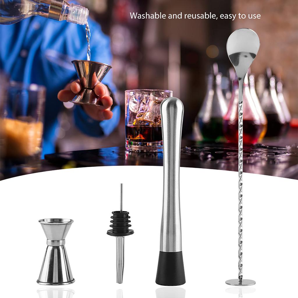 4pcs/ Set   Stainless Steel Drinking Cocktail Mixing Tool Set In Home Bar Party(A)