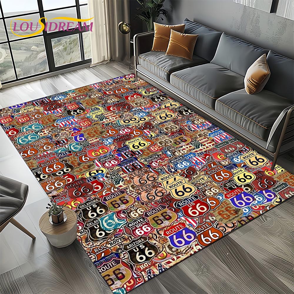 Retro America Historic Route 66,Mother Road,mãe EstradaCarpet Rug for Living Room Bedroom Home Sofa,Area Rug Non-slip Floor Mat