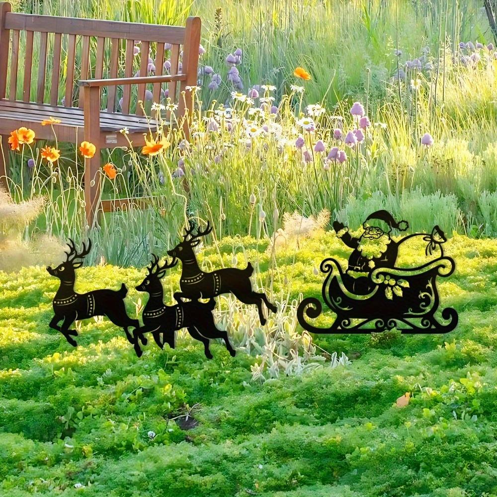 Metal Christmas Yard Stakes Reindeer Sleigh Outdoor Holiday Decor