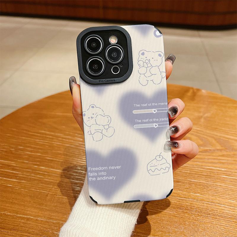 

Милый мультяшный чехол для телефона из мягкого силикона с принтом медведя из кожи с вертикальной текстурой, задняя крышка с полной защитой объектива камеры для Samsung Samsung A55 5G