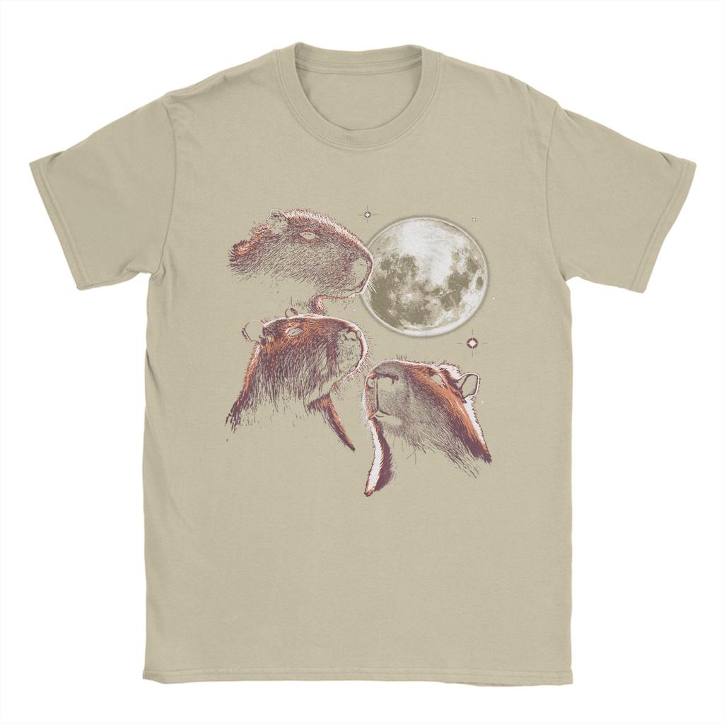 Three Capybara Moon Funny Capybara Meme Mystical Capybara Cotton TShirt For Unisexs Summer T Shirts Tees Big Size Cheap Tops