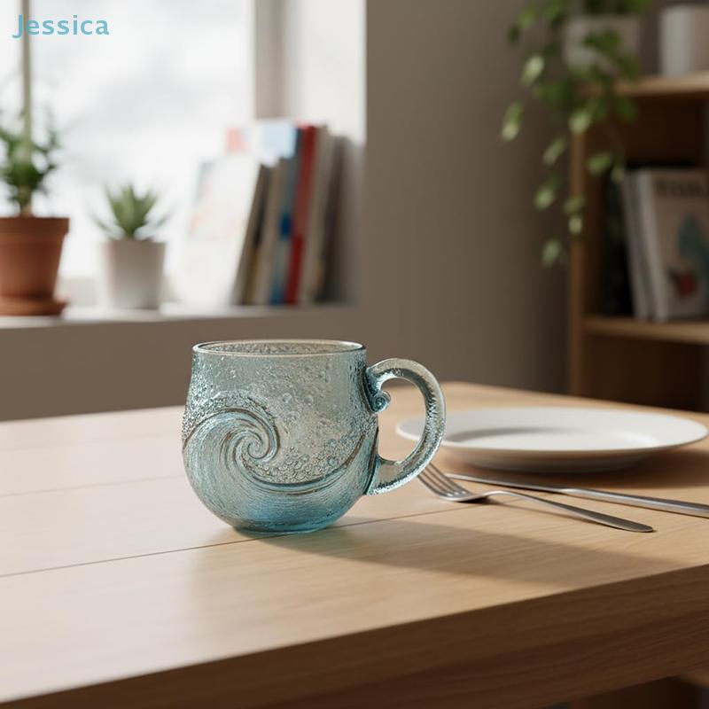 Glas Wellenbecher Einzigartig strukturiert Strandliebhaber Thema Tasse 12OZ