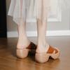 Wood grain thick heel thick sole cross with slippers women's summer new holiday slope heel waterproof table soft sole Roman sandals
