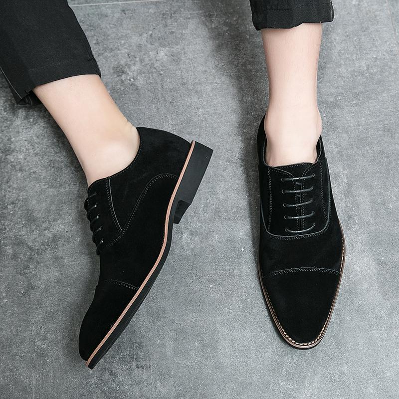 Solid-color suede men's fashionable Oxford shoes pointed-toe anti-slip breathable outdoor lightweight gentleman's trendy shoes