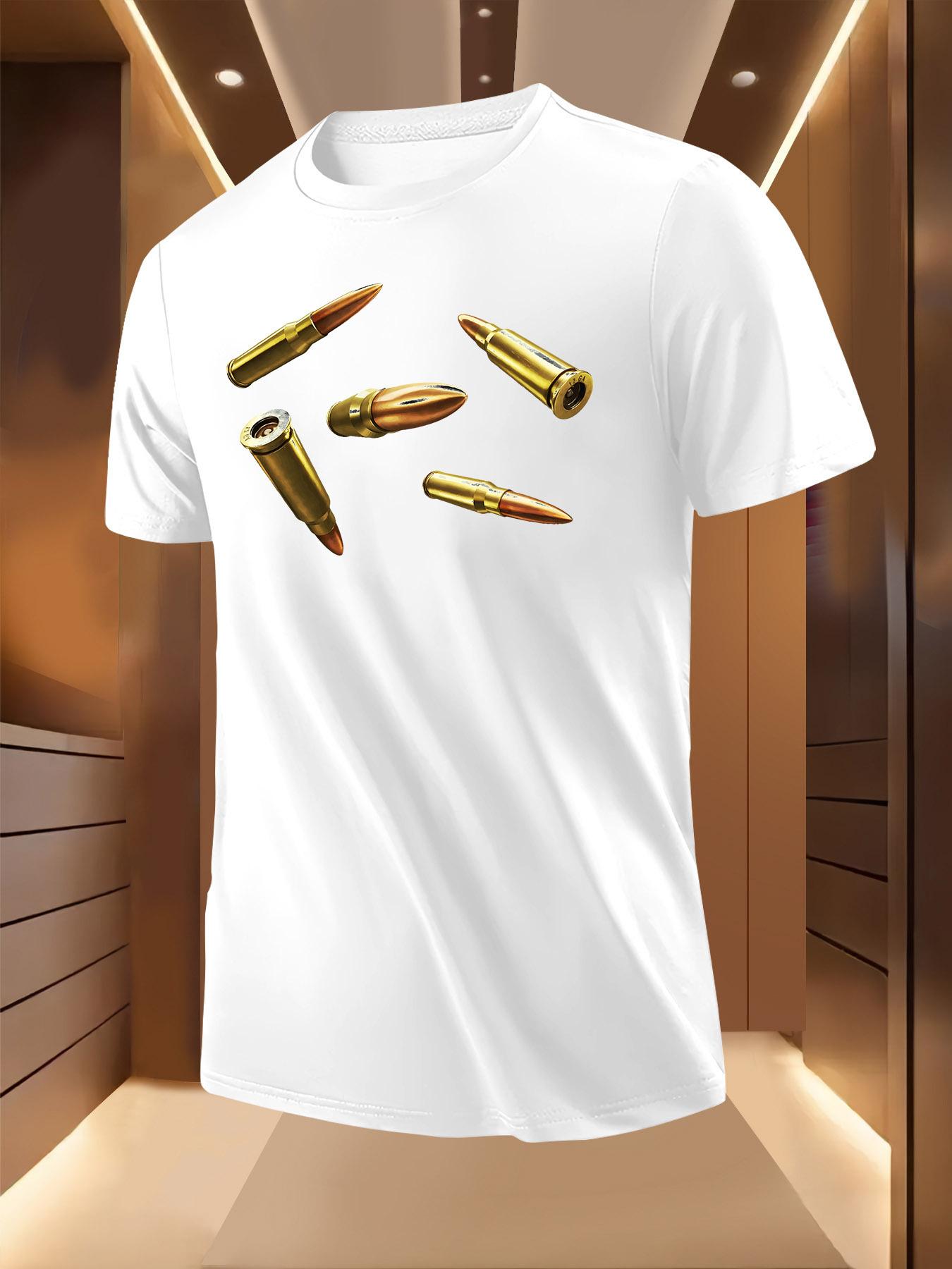 White Tshirt with Golden Bullet Print - Casual Summer Sho... XL