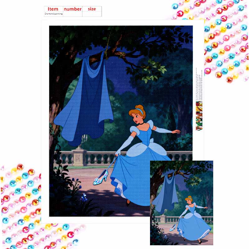 Disney Diamond Painting Kit DIY Round Home Wall Decor Adult Handmade Gift Cinderella Glass Slipper Sparkle 127 characters Round 20x30cm