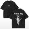 Jesus Is King TShirt Christian Cross Print Vintage Washed Cotton Retro Religious Graphic Tee Streetwear Unisex Top