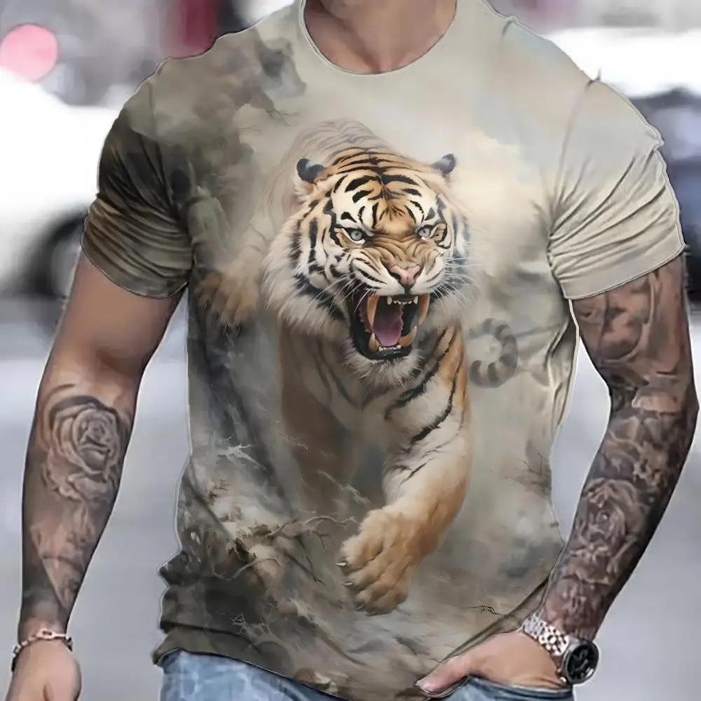 Tiger T-Shirt For Men 3D Animal 3D Print Men's Shirts Summer Short Sleeved Tee Male Pullover Oversized Top Casual Men'S Clothing