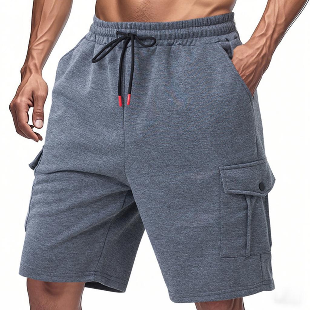 Men's Casual -color Sportswear Shorts, Men's Multi-pocket Drawstring Shorts