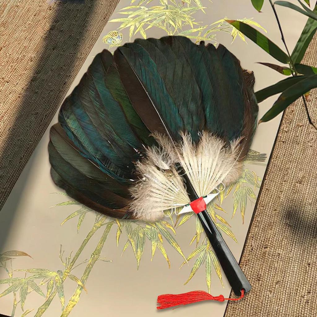 Chinese Zhuge Liang Feather Fan, Feather Handheld Fan Decor, Decorative Versatile Men Portable Chinese Summer Fan for Dance