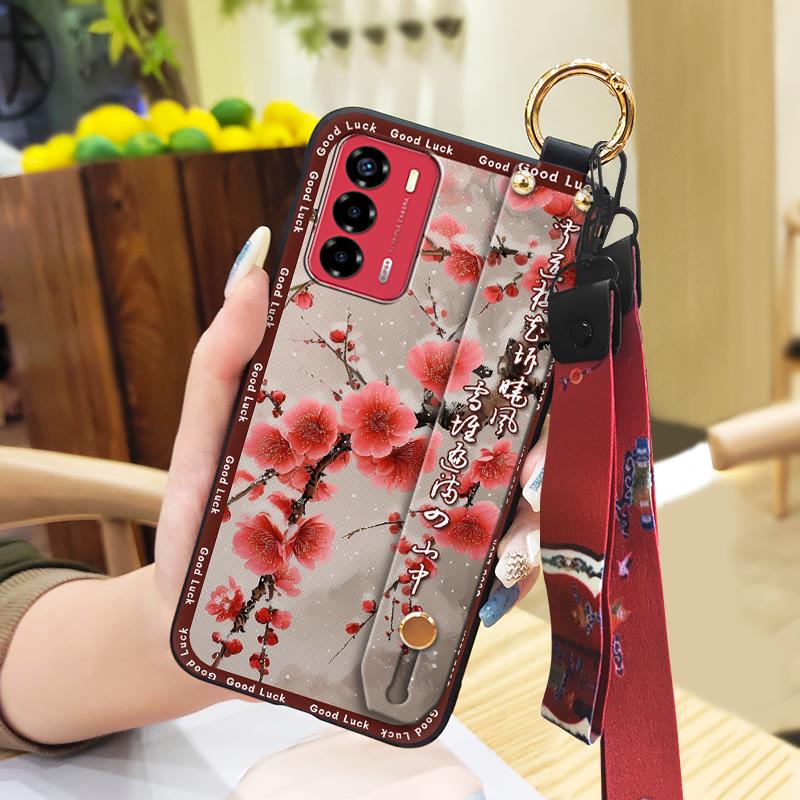 Elderly lady Durable Phone Case For ZTE Blade V40 Vita/A72 Wrist Strap Wristband For Mom Silicone Fashion Dirt-resistant