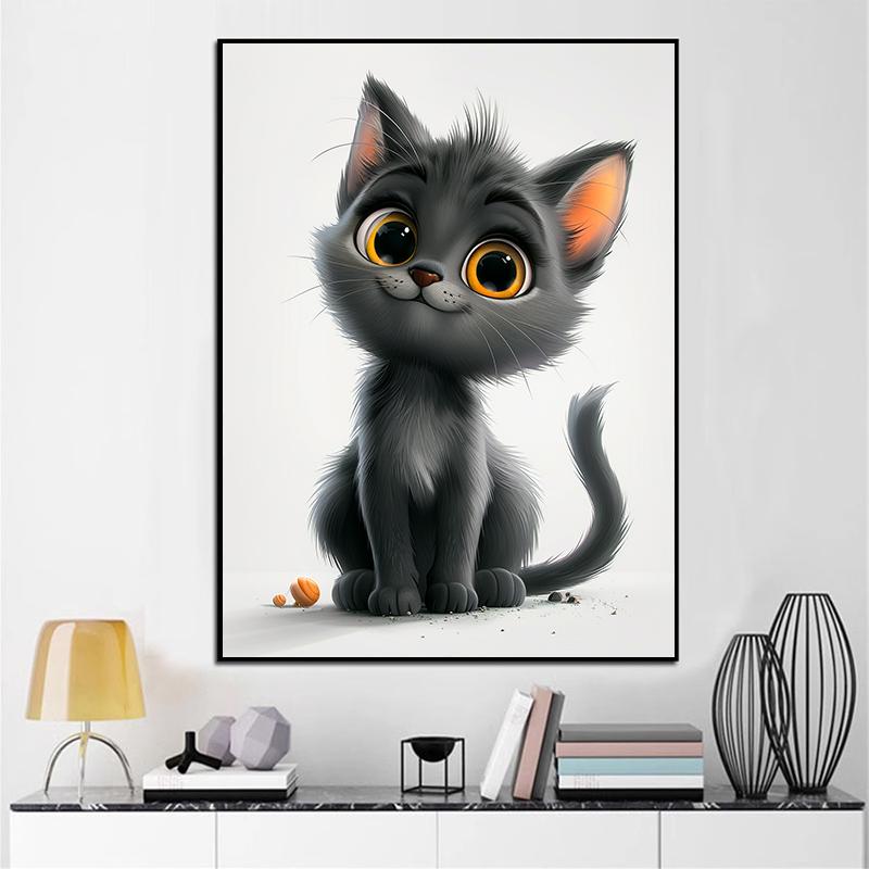 5d DIY Diamond Painting Cross Stitch Cartoon Cute Animal Grey Cat Diamond Embroidery Mosaic Full Round Drill Home Decor Arts