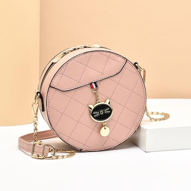 2023 New Fashion Cat Round Bag Street Style Shoulder Chain Bag White розовый
