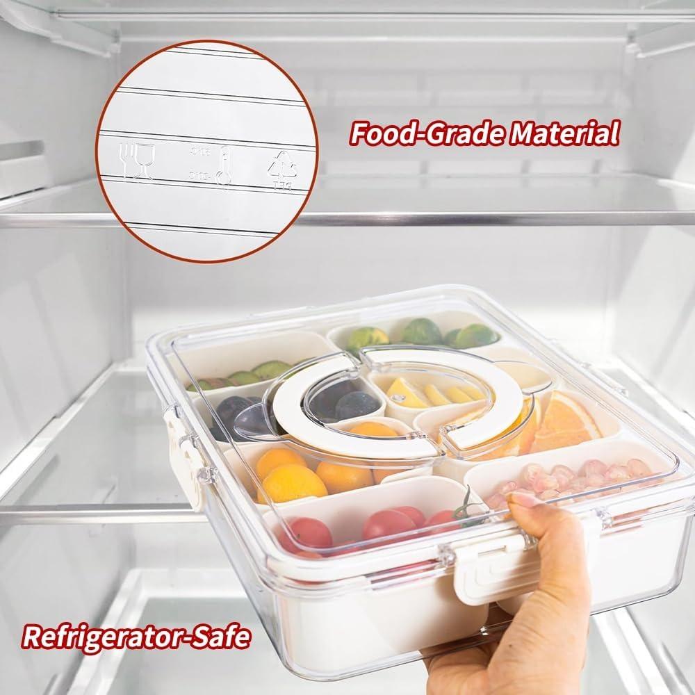 Snack Box Container Divided Serving Tray with Lid and Handle Snackle Box Container Snack Organizer for Fruit Vegetables