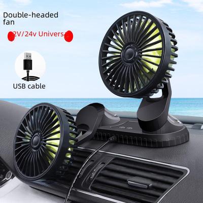 Dual Head 12V/24V USB Car Electric Fan for Trucks and Vans