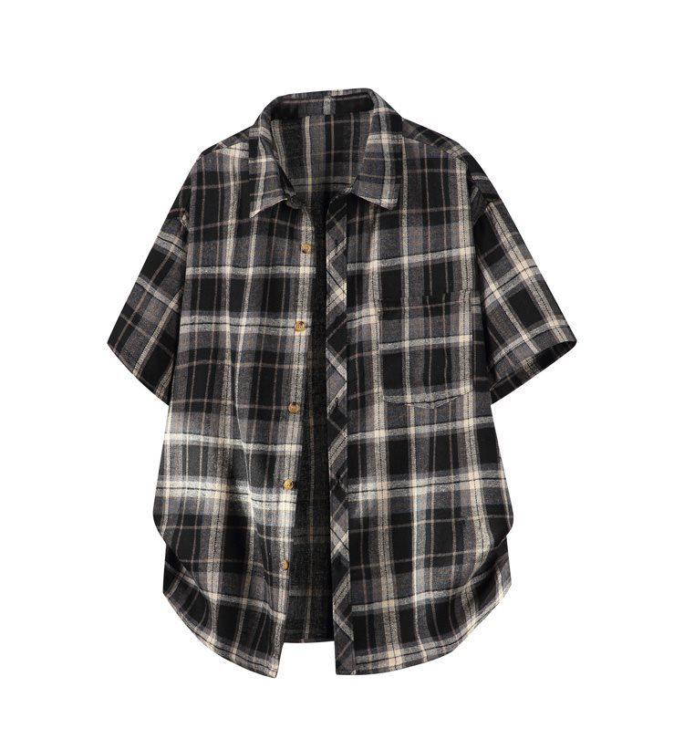 Trendy Korean Retro Plaid Plus Size Lapel Short Sleeve Shirt
