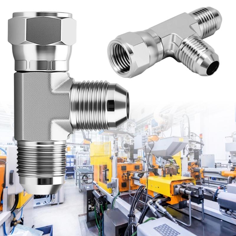 2Pcs 6602-06-06-06 Run Tees Swivel Hose Fittings 3/8inch JIC (9/16"-18 thread) Male x 3/8inch JIC Female Stainless Steel Hydraulic T Adapter Fitting