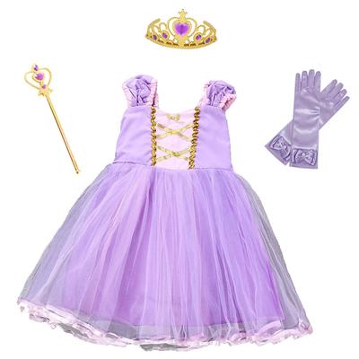 Prinzessinnenkleid für Kinder Cosplay Kostüm Luxus Set Lila Schleife Herz Magie Original 90cm NT5329A [GELAUFWÜRDIG] 5-teilig - (Prinzessinnenkleid, Handschuhe,