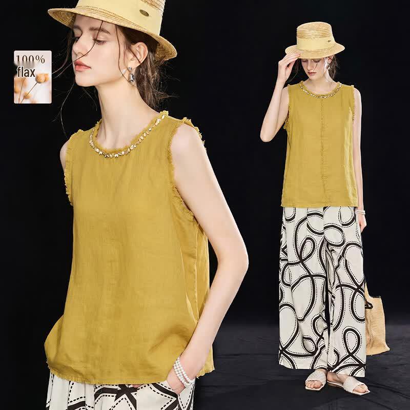 Women's 100% Linen Loose Fit Sleeveless Tank Top