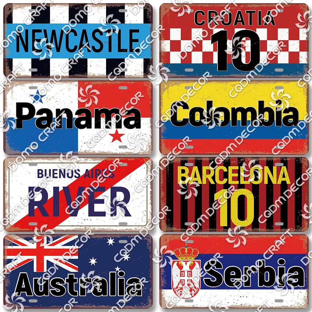 Football Club License Plate Tin Signs Retro Barcelona Milan Manchester Metal Poster Garage Bar Club Home Wall Decor