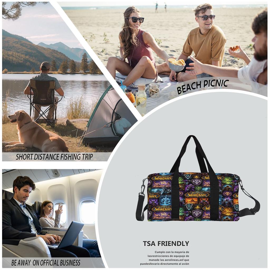 World of Warcraft Print Duffle Bag Large Capacity Travel Sports Gym Bag Portable Overnight Weekend Bag with Multi Pockets