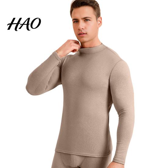 Comfortable Thermal Suit 2Pcs/Set Men Warm Outfit O-Neck Long Sleeve Top High Waist All-day Warmth Trousers Set Solid Color Slim Fit Breathable Bottom