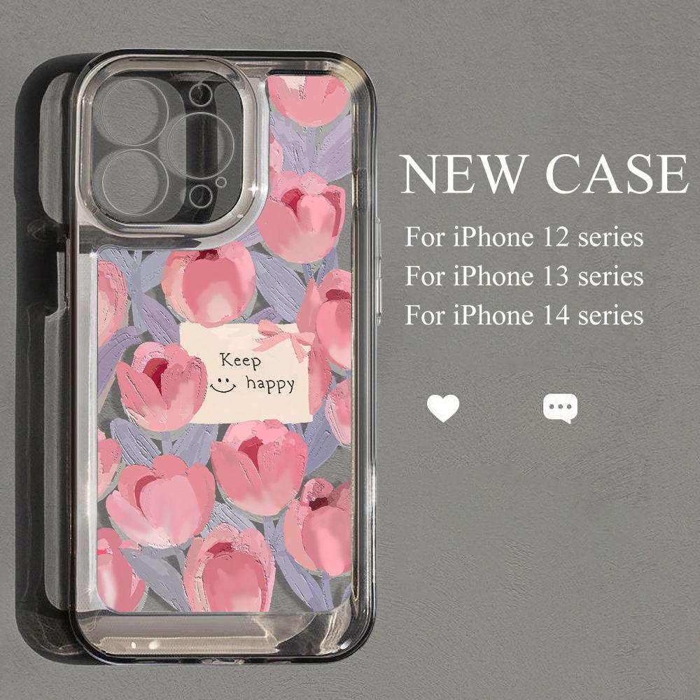 Oil painting pink tulip for iPhone17promax anti-drop mobile phone case 16 Apple 13/15 simple 14