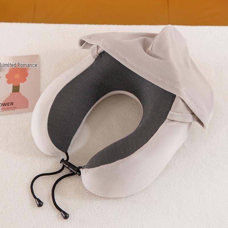 Memory Foam U-Shaped Neck Pillow with Hood - Portable Travel Pillow for Airplane and Outdoor Use