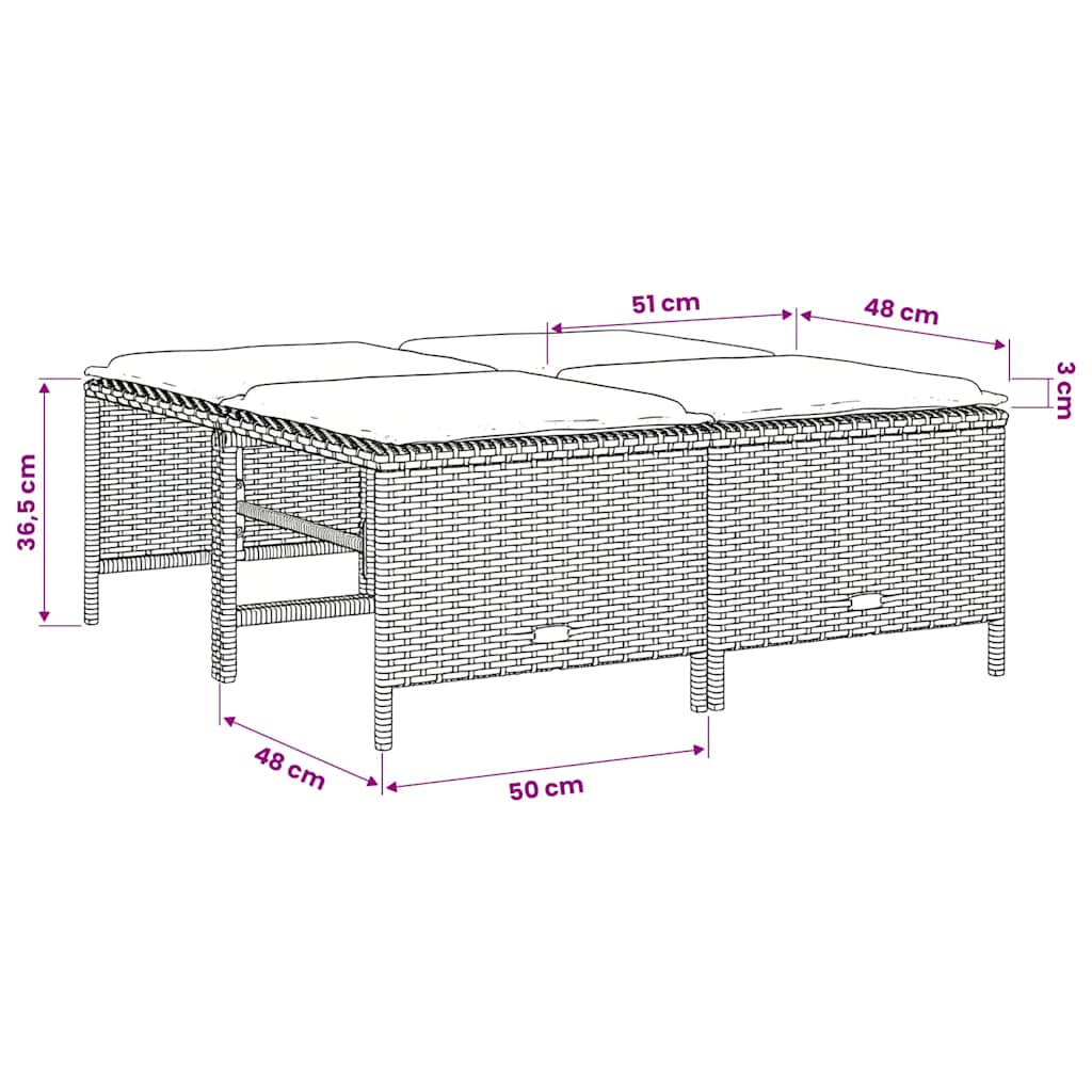 Garden Stool with Cushions 4 pcs Grey Poly Rattan