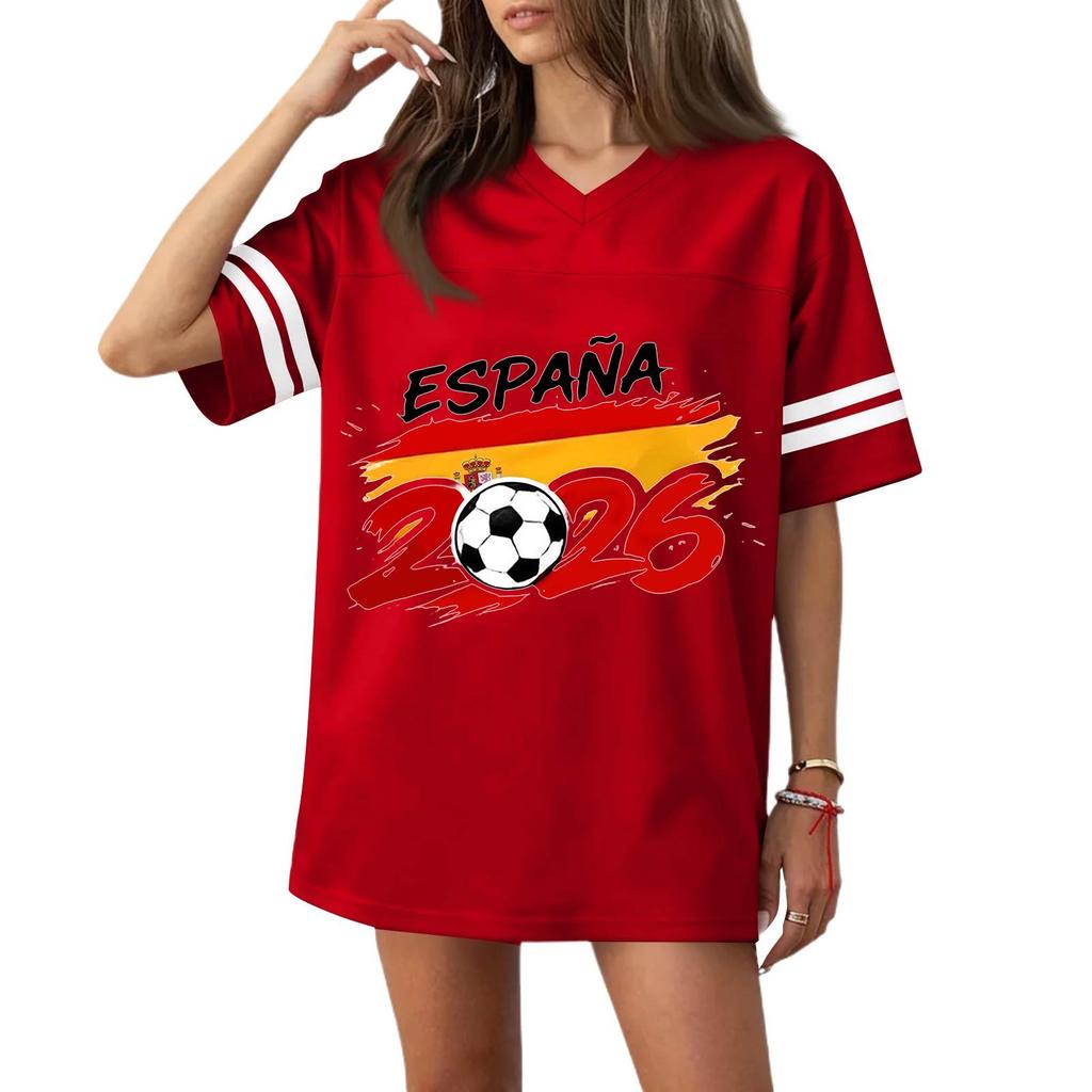 Women’s Casual V Neck Football Jersey Flag Print Short Sleeve Sports T Shirt Top for 2026 Soccer Fans