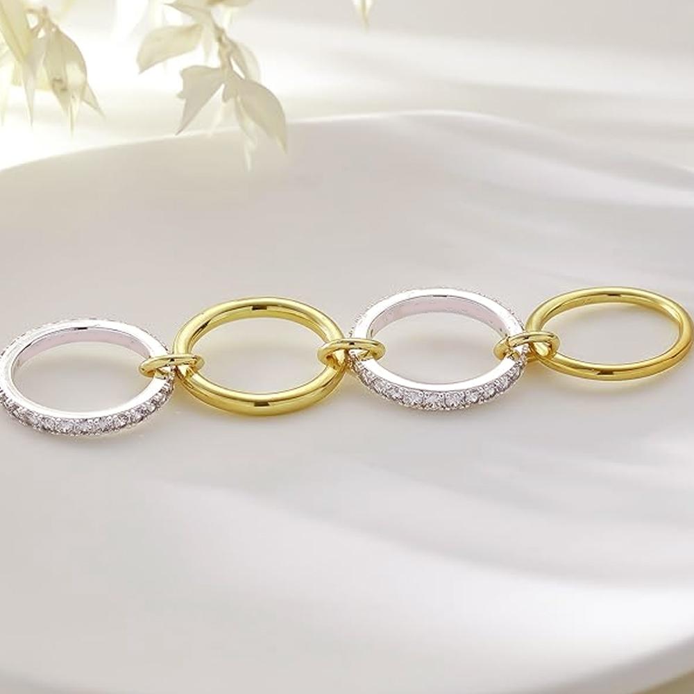5A Cubic Zirconia Interlocked Stackable Rings for Women 18K GoldPlated Statement Stack Set Ring Stainless Steel Stacking Jewelry