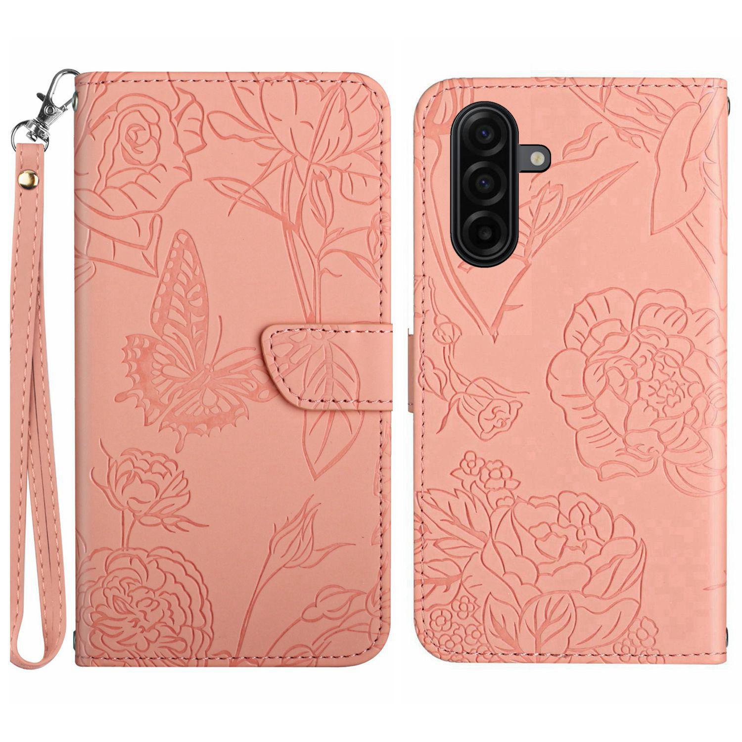 

For Samsung Galaxy S26 Pro Case with Wrist Strap Butterfly Flower Imprinted Leather Phone Cover