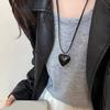 Fashionable Resin Heart Choker with Velvets Tie Adjustable Length Neckchain for Women Eye Catching Sweater Chain Jewelry