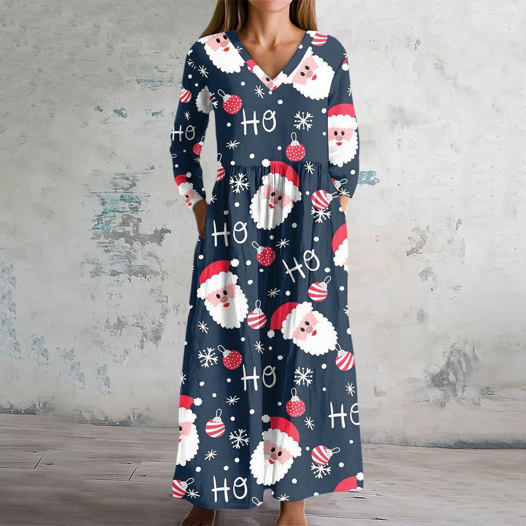 Women's Fashion Dress Spring V-neck Long Sleeve Dress