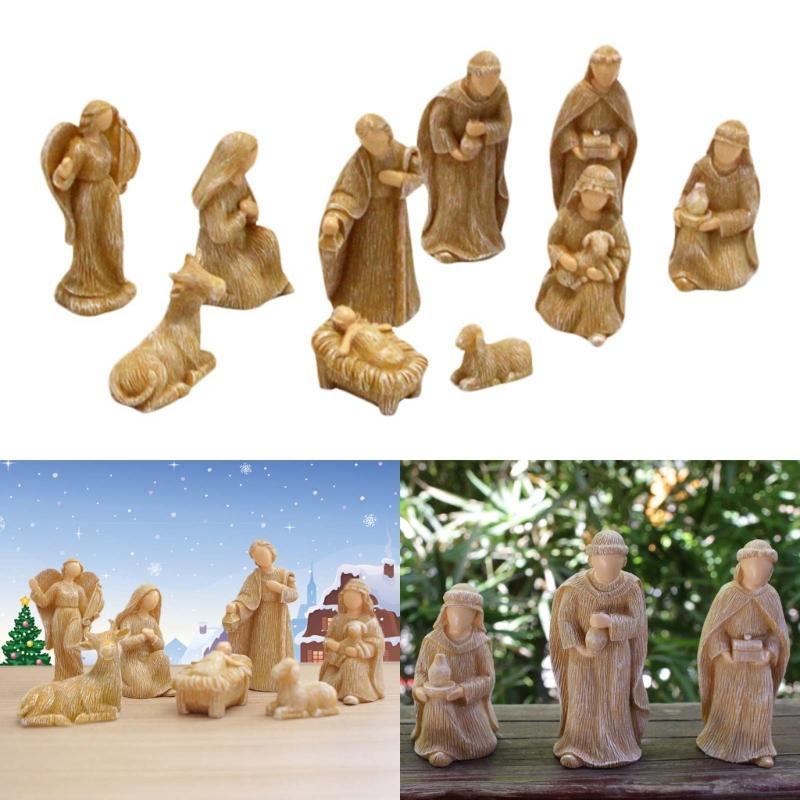 10 pz/set Scena Natività di Cristo Statuina Bambino Famiglia Mangiatoia Statuette Artigianato in Resina Miniature Ornamento Religioso Chiesa