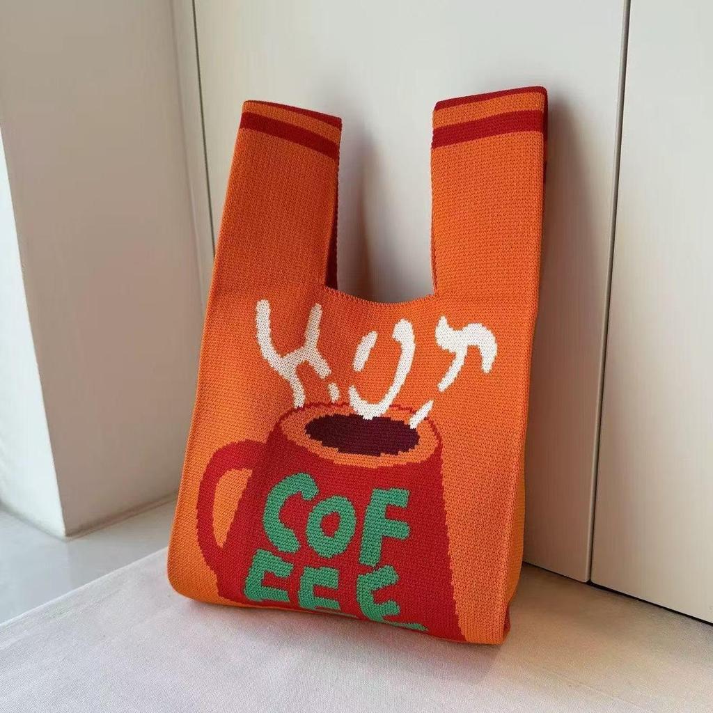 Versatile Cute Cartoon Knitted Tote: Large Capacity Fashion Handbag & Gift Bag
