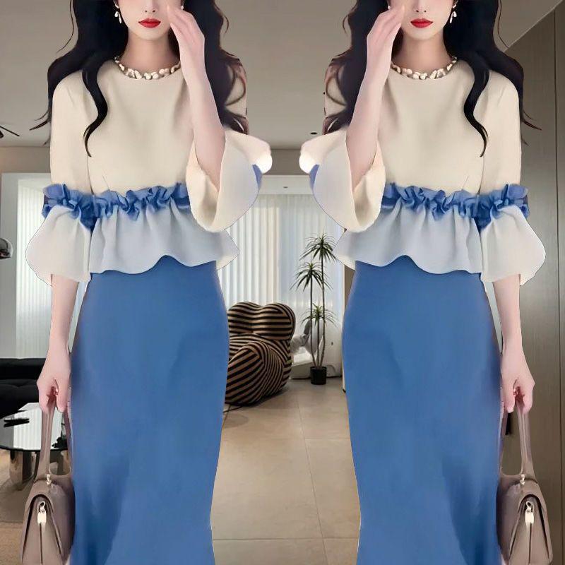 

French Light Luxury Ruffle Top & Skirt Two-Piece Set – Trendy Spring Arrival for Girls M (80-95 lbs)