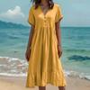 2026 Spring/Summer European & American Women's Solid Color Pleated Short Sleeve Dress