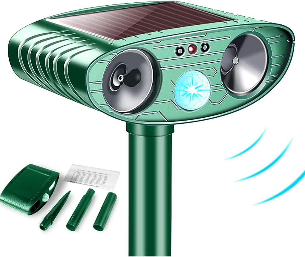 Solar Ultrasonic Animal and Bird Repeller with Infrared Sensing