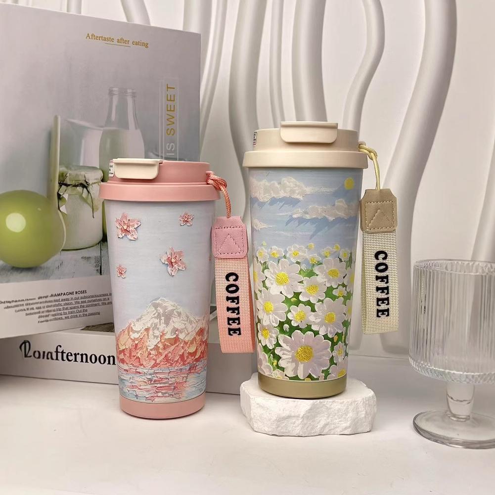 Bunte Blumen Garten Reise Kaffeebecher Wildblumen Becher Edelstahlbecher mit Deckel & Strohhalm Kaffeetasse Weihnachtsgeschenke