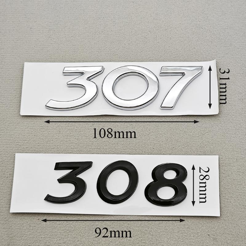 OQUP8 For Peugeot 308 307 301 Car Sticker Emblem Badge Logo Rear Trunk Hood Auto Decal Black Chrome Lettering Exterior Accessories