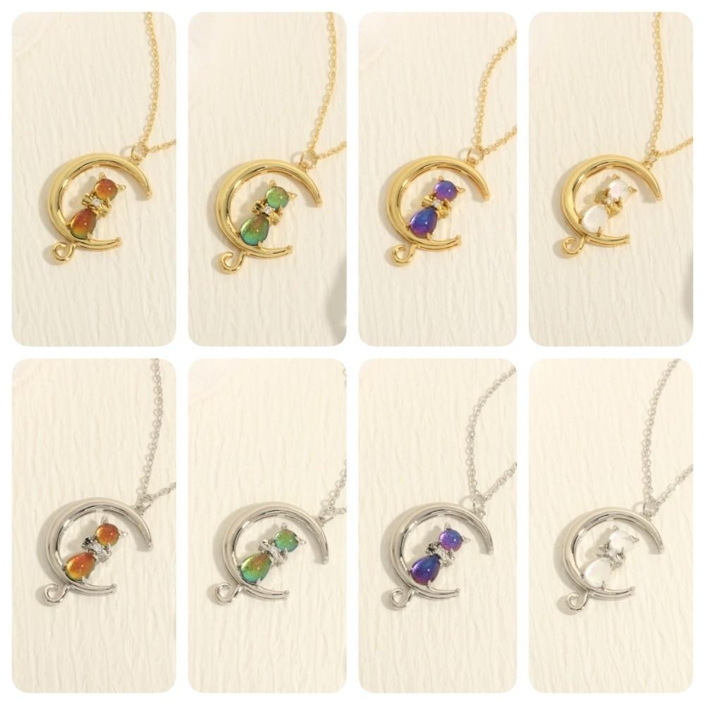 Zircon Crescent Moon Necklace Copper Gold Plated Link Chain Neck Chain Party Favors